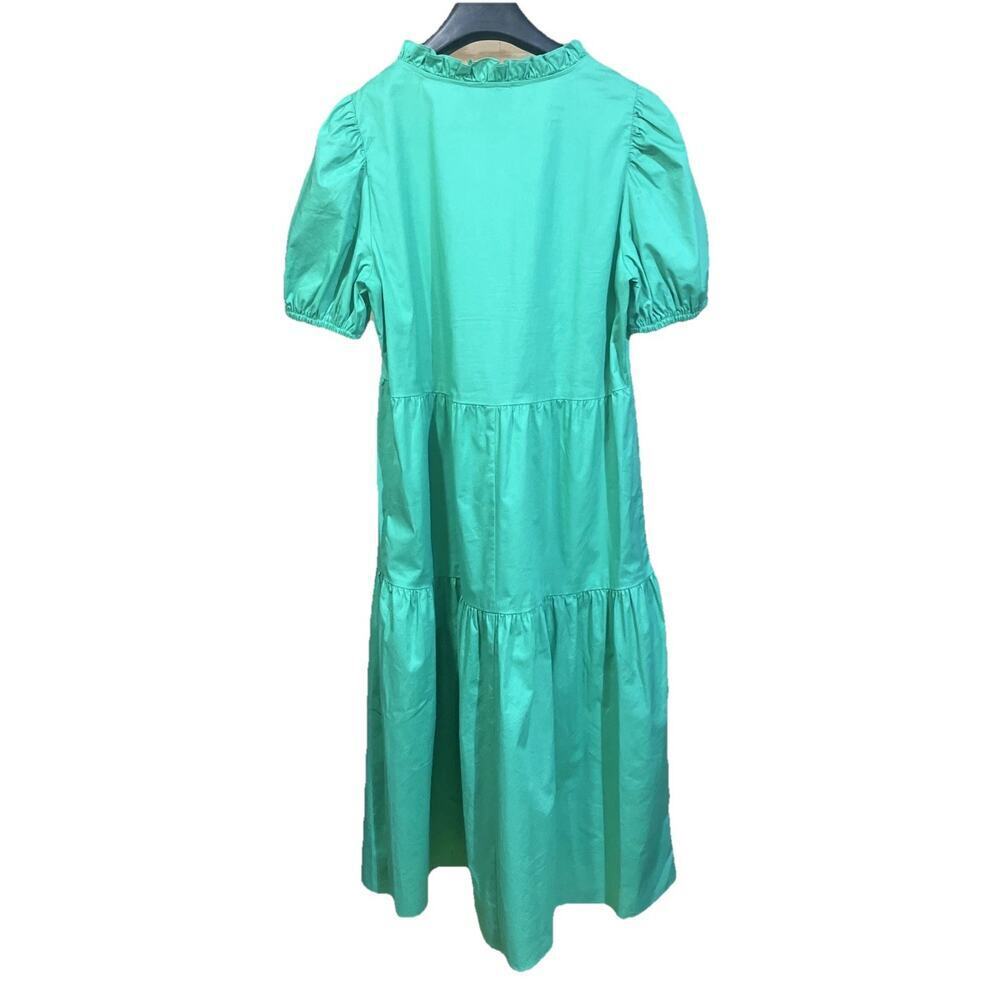 Donna Morgan Babydoll Tiered Midi Dress Sz 12 Green Cottagecore Ruffle Coquette - Picture 2 of 12